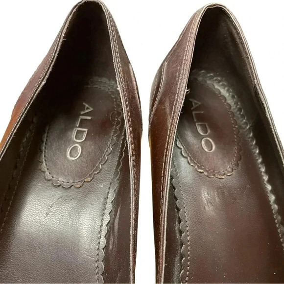 Aldo  Leather Square Toe Wedge Heel Mary Jane Shoe Size 7.5/38 - Picture 7 of 8